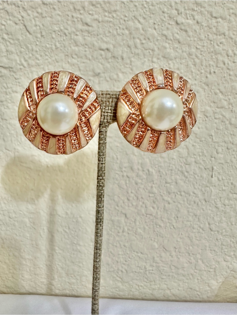 Vintage Pearl Center Rose Gold-Tone Statement Stud Earrings